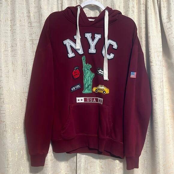 Fashion Touch by K. Limited Edition Maroon NYC Love Hoodie Women's Size Large !! - Picture 1 of 8